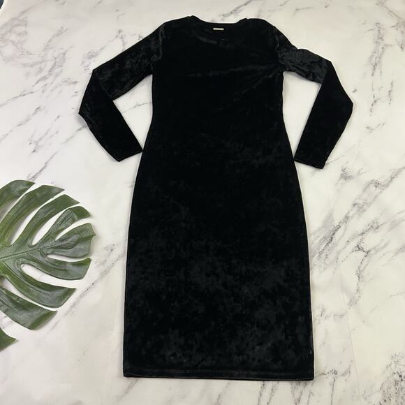 Michael Kors Womens Velvet Midi Dress Size M Black Long Sleeve Sheath Stretch - Picture 7 of 10